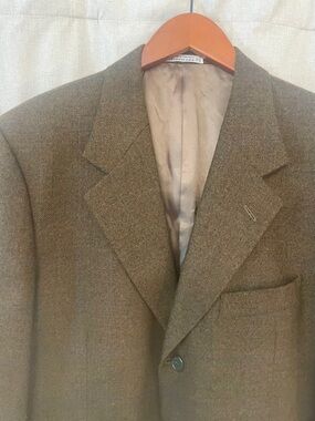Emanuel Ungaro 100% Wool Brown Blue Windowpane Tailored Tweed Blazer 40C